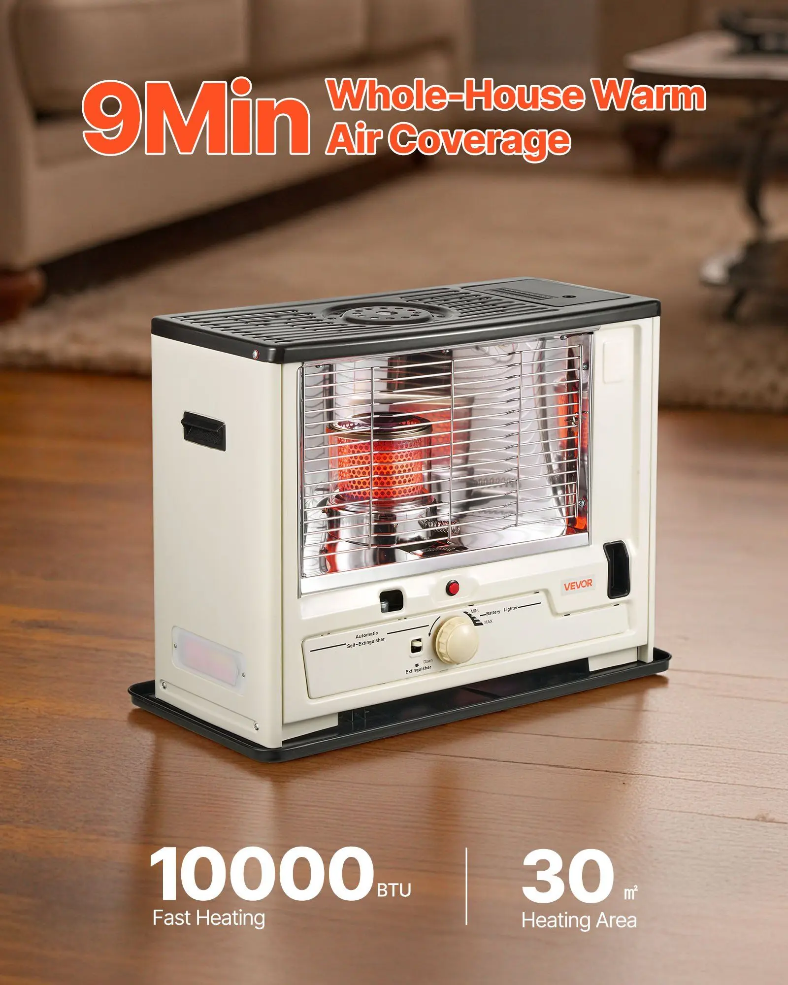 10000 BTU kerosineverwarmer voor binnen en buiten Draagbare geforceerde luchtverwarmer met automatische uitschakeling en omvalbeveiliging voor garagecamping