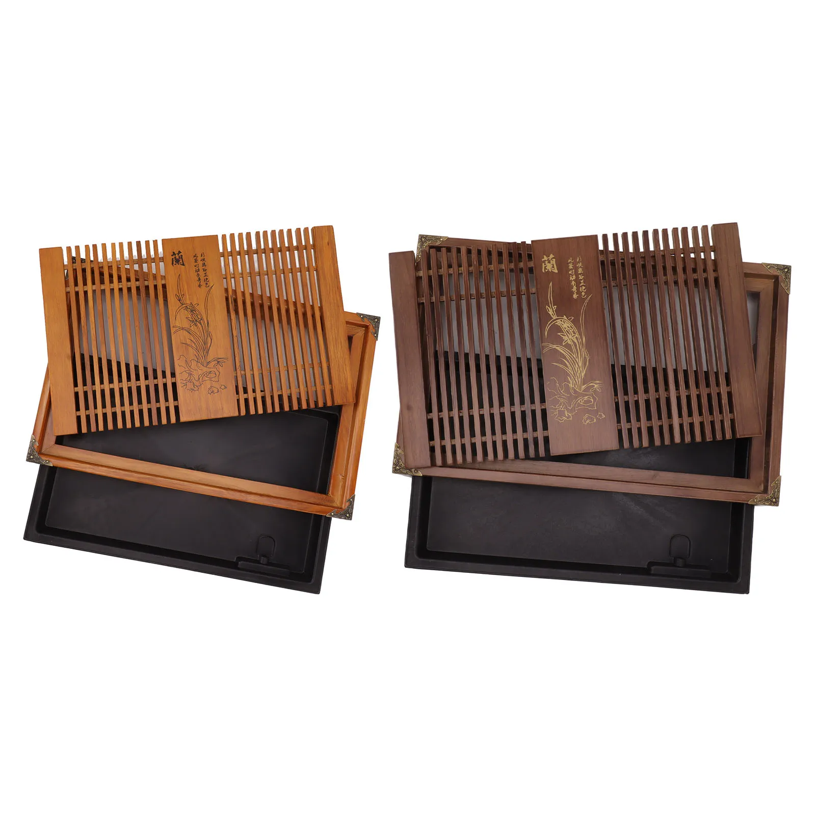 Kung Fu Tea Tray Kungfu Tea Tray Chinese Gongfu Tea Tray Drainage Water Storage Wood Tea Table with Drain Pipe Tea Serving Tray