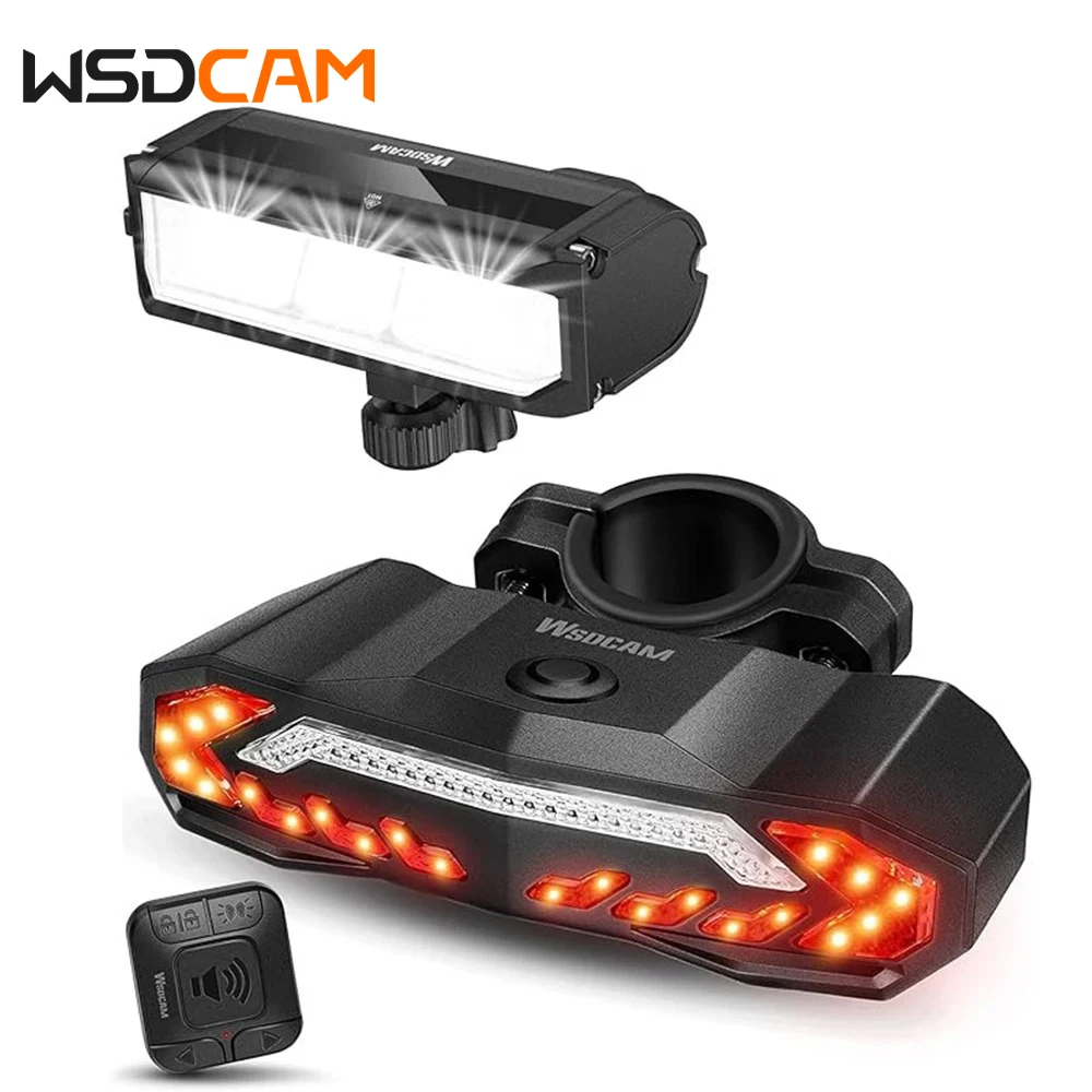 Wsdcam Bike Light Set Remote Control Bike Tail Light with Turn Signals Bike Brake Alarm Bike Headlight Rear and Front Lamp