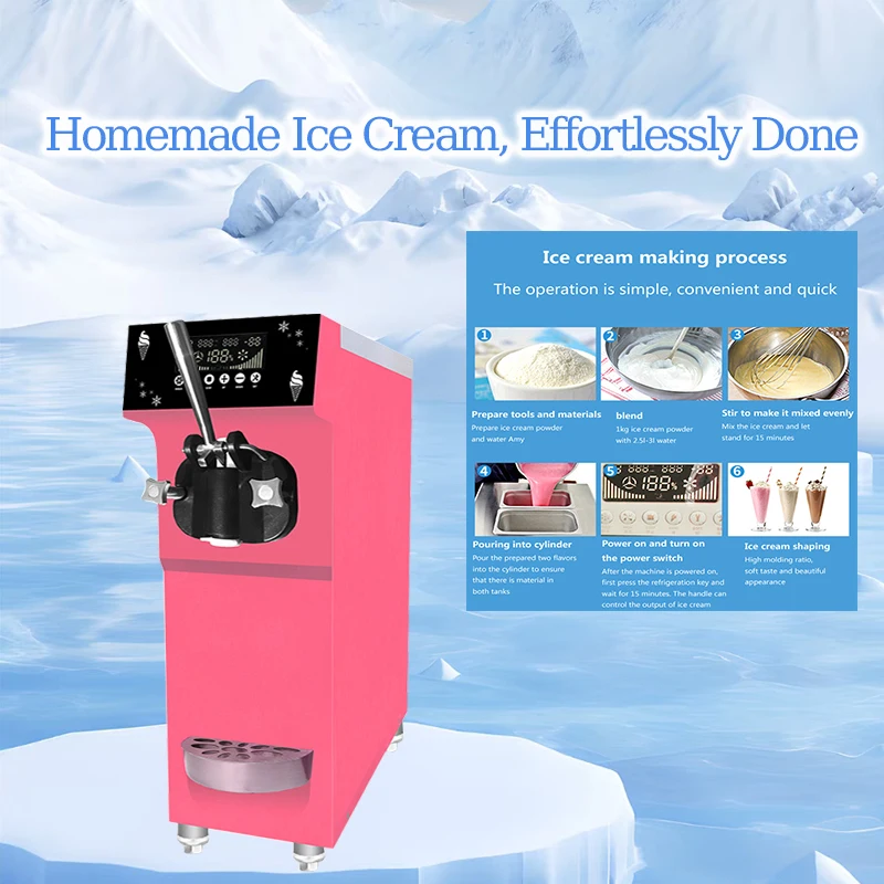 Máquina de Sorvete Soft de 900w com Um Sabor e Alta Capacidade, Equipada com Compressor Embraco