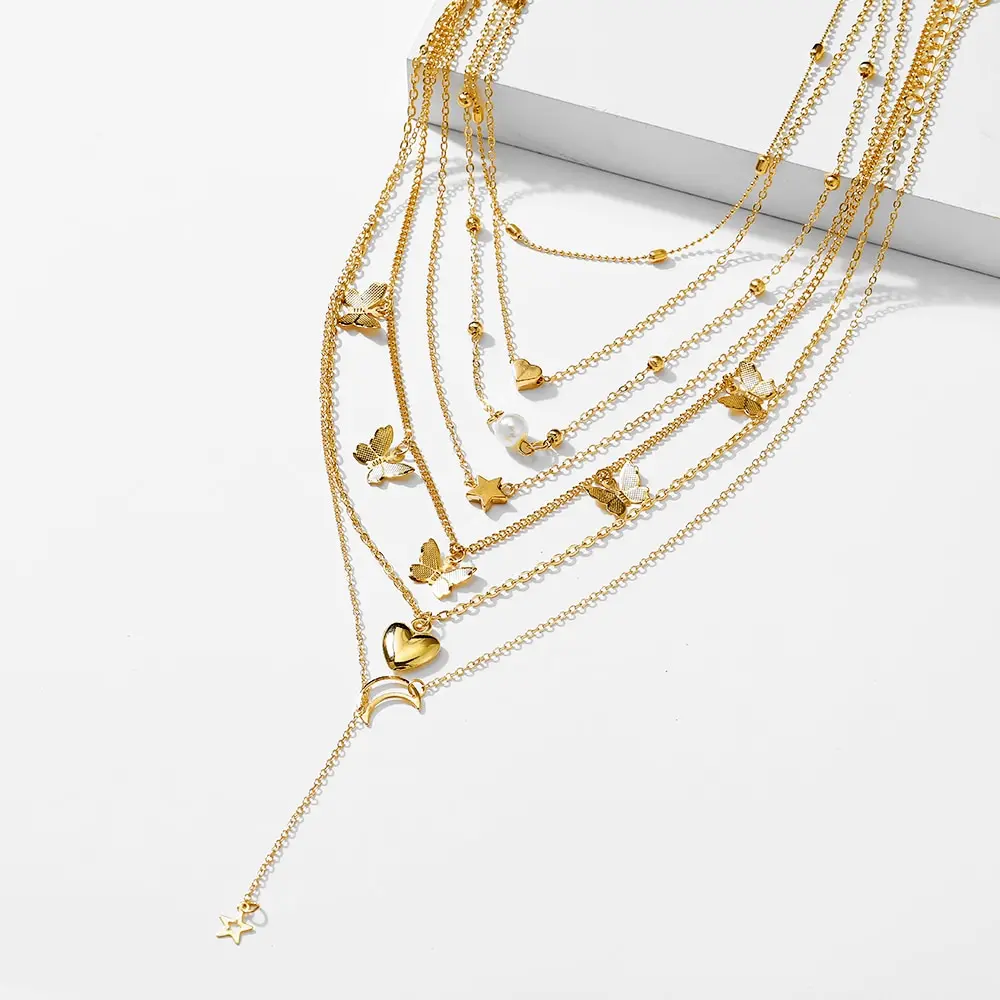 6pcs Necklace European And American Simple Temperament Lovely Atmosphere Star Moon Popular Lady Necklace Set For Women image 5
