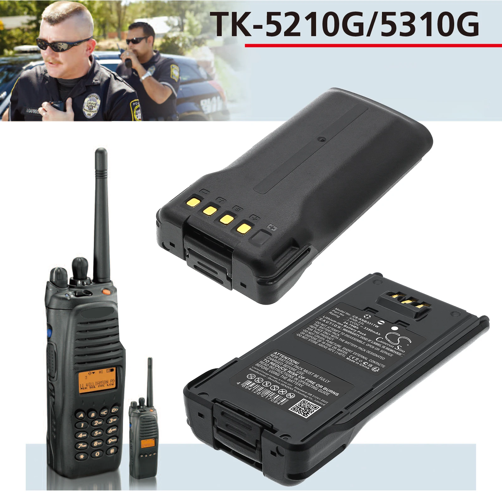 Batería de repuesto CS para Kenwood NX-200S, NX-210, NX-300S, NX-410, NX-411, TK-2180, TK-2180, TK- PN:KNB-33L 3350mAh / 24.79Wh