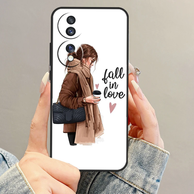 Princess Female Boss Coffee Case For Huawei P30 Lite P40 P20 Nova 9 5T P Smart Honor Magic 5 Pro 70 50 X7 X8 X9a Cover