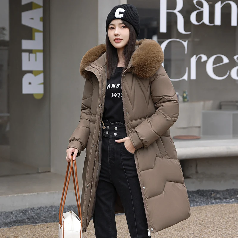 Women's Autumn Winter Medium Long Coat Fashion Solid Color Parka Hooded Drawstring Loose Casual Jackets Winter Coat