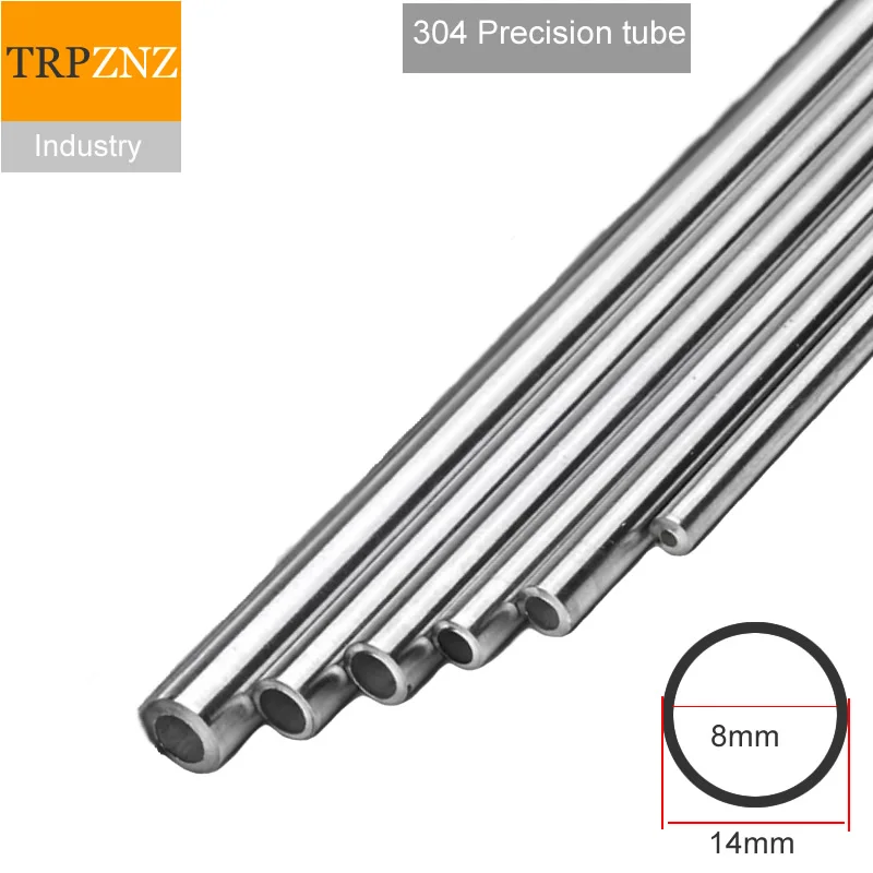 304 ท่อสแตนเลส Precision ท่อ,OD14x3mm,เส้นผ่าศูนย์กลางด้านนอก 14 มม.ผนังหนาหนา 3 มม.,เส้นผ่านศูนย์กลางภายใน 8 มม.,ความทนทาน 0.05 มม.