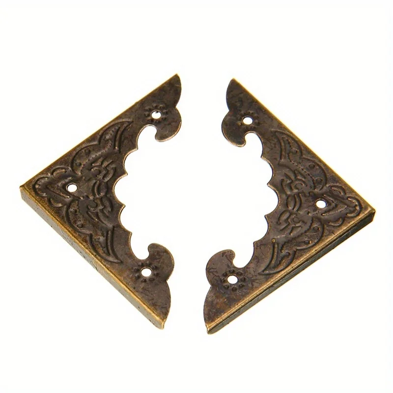 20PCS Antique Jewelry Box Corner Foot Wooden Case Corner Protector Bronze Tone Flower Pattern Carved Metal Crafts 40X40mm