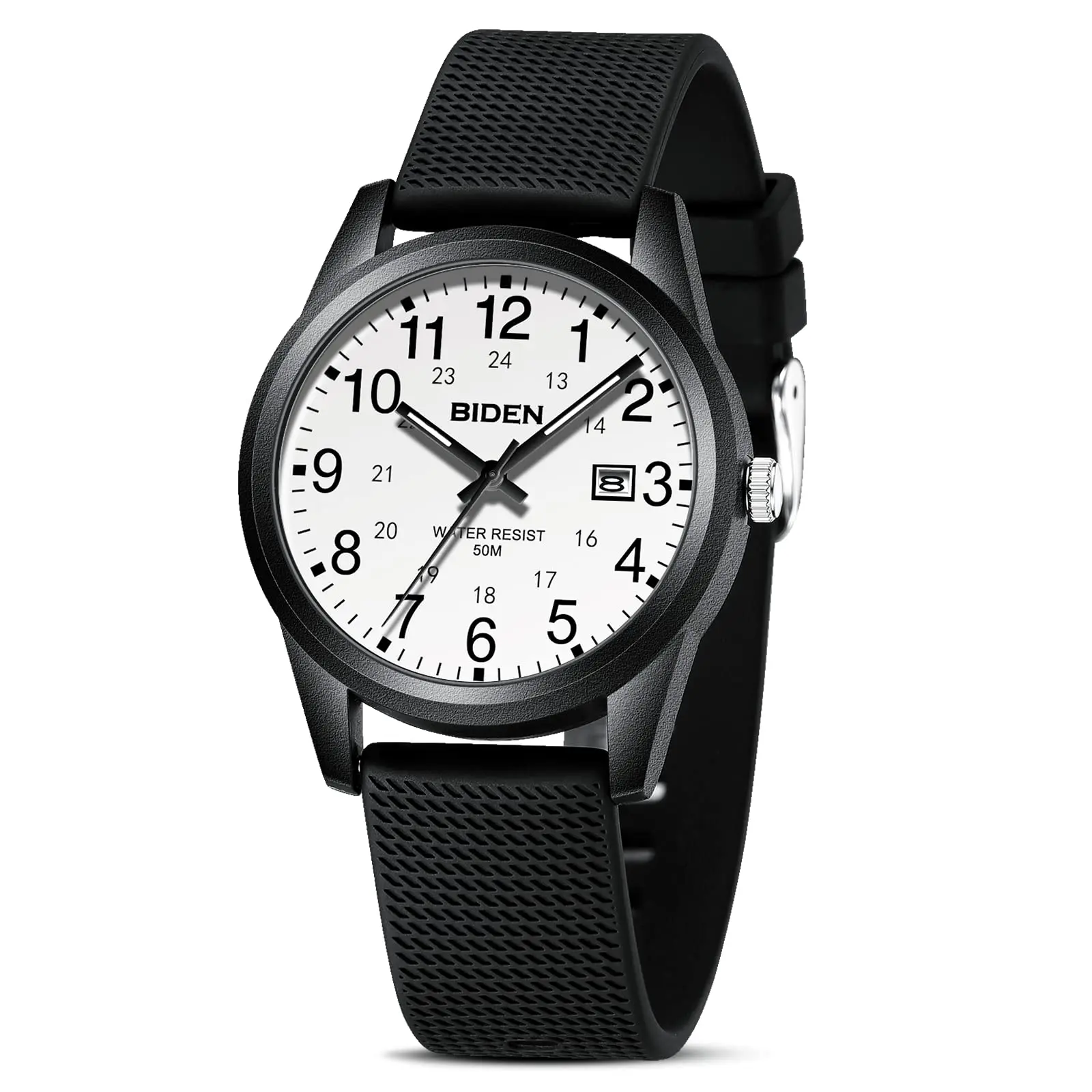 BIDEN Simple Casual Men's Quartz Watch Digital Edition Waterproof Calendar Silicone Strap Men's and Women's Watch Gift Box