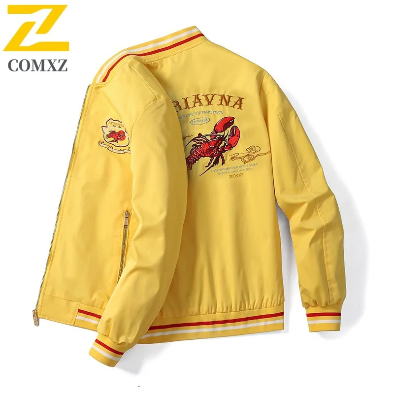 سترة COMXZ للرجال ذات ياقة بيسبول ومشي لمسافات طويلة والتخييم ومتينة للدراجات النارية ملابس سفر مقاومة للخريف ملابس خارجية