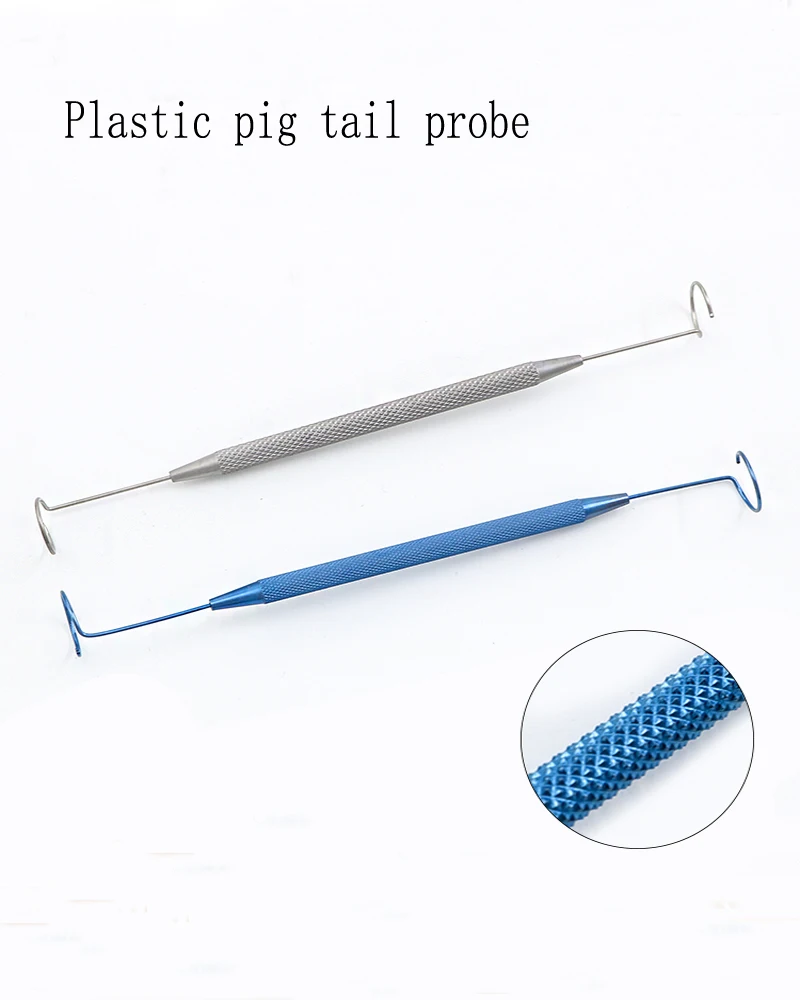 Ophthalmic pig tail probe plastic instrument Titanium alloy stainless steel lacrimal duct probe double-head flush perforated