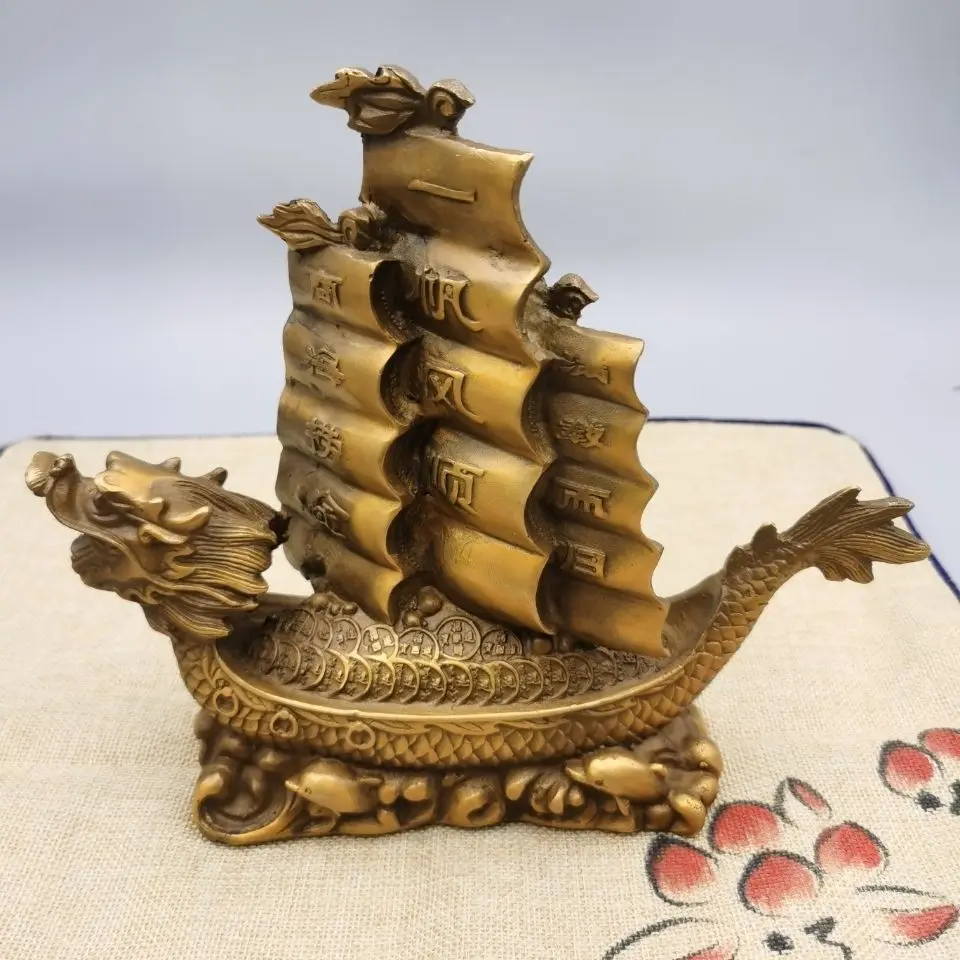 Copper Lucky Dragon Turtle sailing boat Statue boat ship Statue Office Home Decor Gift for Desk Ornament