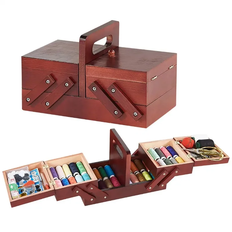 Expandable Large Capacity, Wooden Sewing Box, Jewelry Storage Box, Cosmetics Collection Box