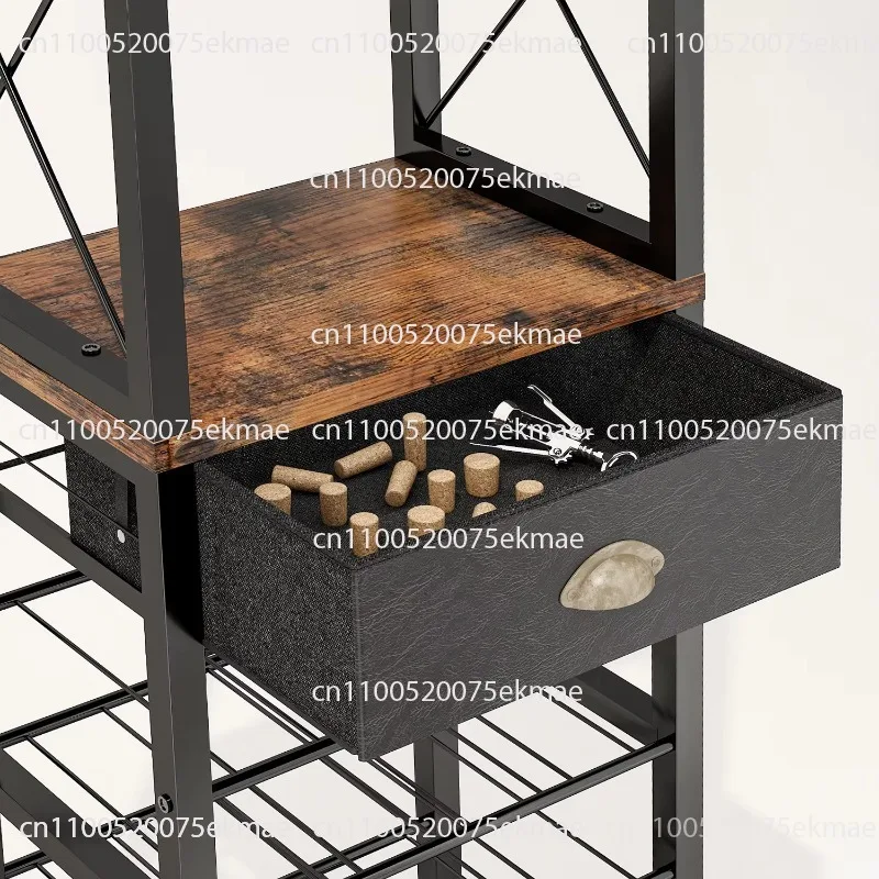 Wine rack independent floor-to-ceiling bar cabinet, can store alcohol and wine glasses, 4-layer bar wine cabinet, with glass
