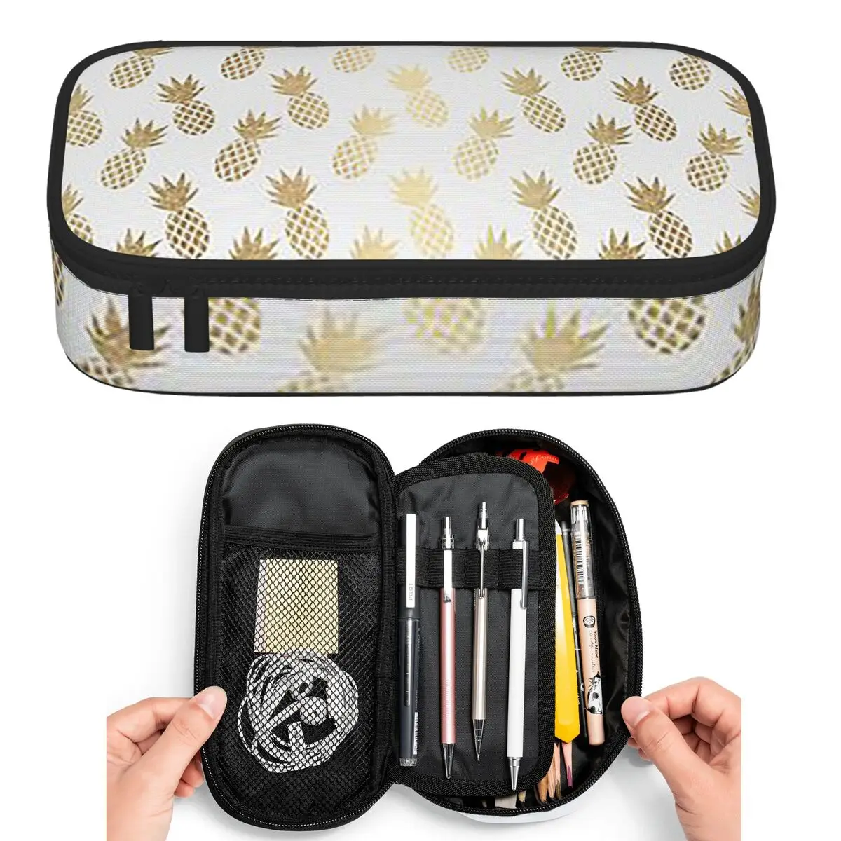 Gold Pineapple Pattern Pencil Cases for Student Pen Box Pencil Bag Big Capacity Pencil Pouch Pen Holder
