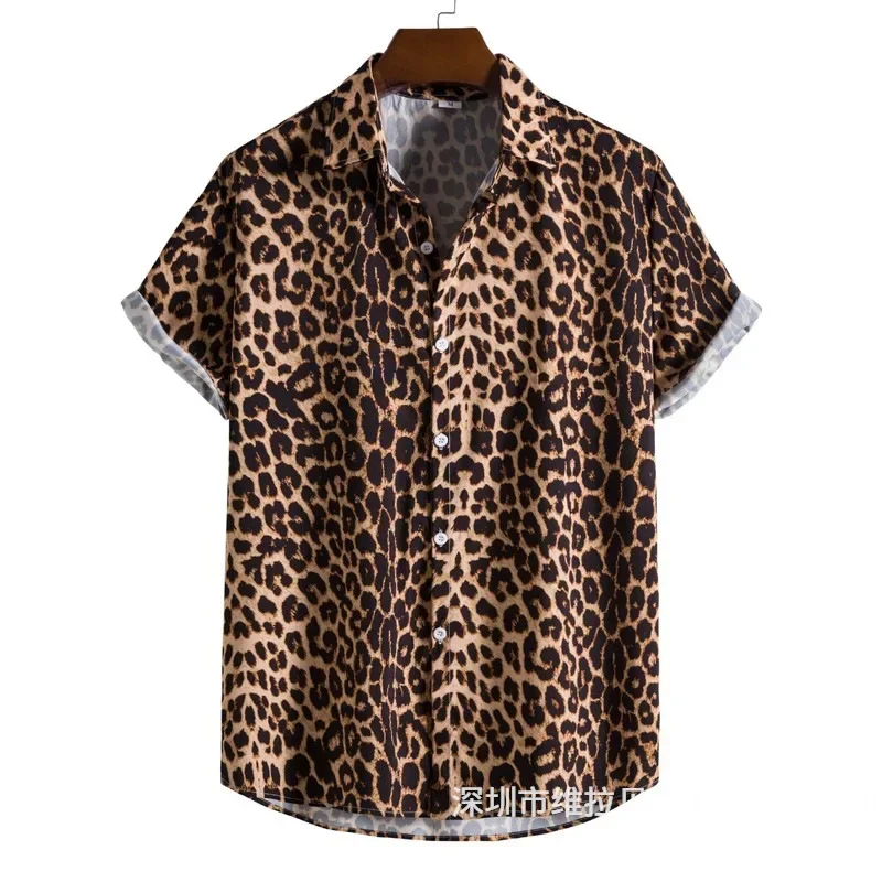 

Shirt T-shirt New Men's Fashion Trend Digital Printing Leopard Print Short Sleeved Shirt