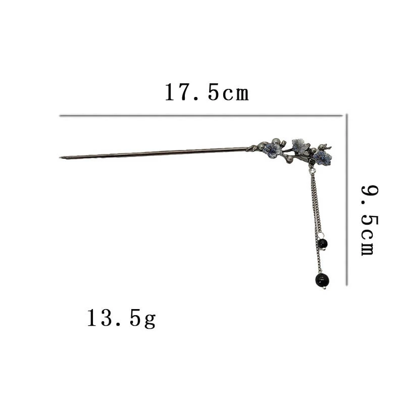 Classic Hair Stick Chopsticks Ink Color Flower Metal Fringe Hairpin For Women Pearl Black Beads Cheongsam Hair Bun Jewelry Gifts view 6