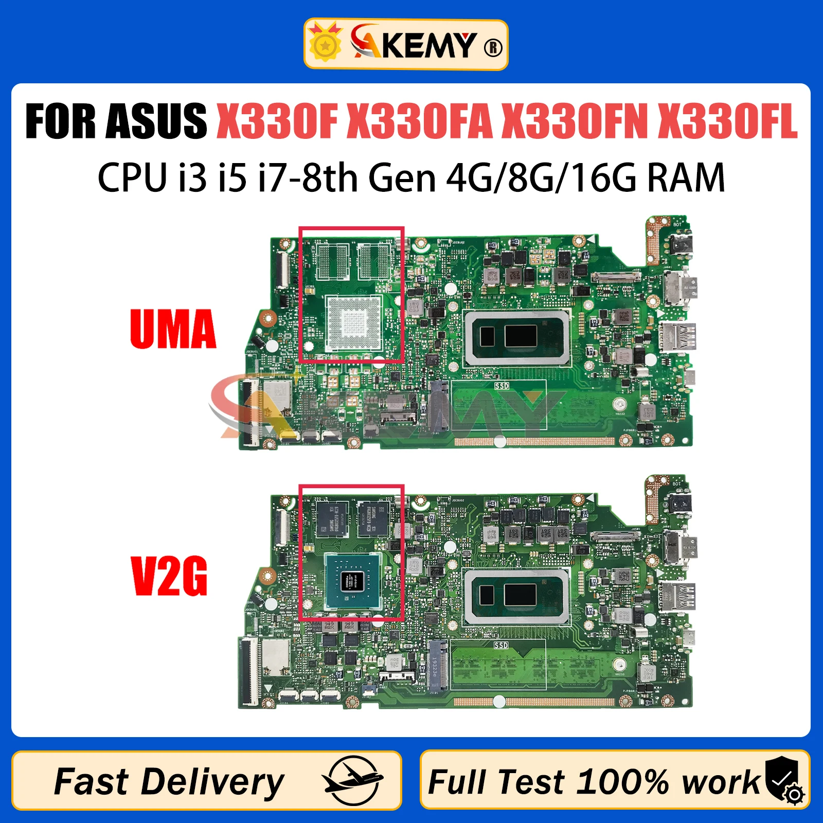 

AKEMY X330F Mainboard For ASUS X330FA X330FN X330FL S330F I330F K330F Laptop Motherboard I3 I5 I7 8th Gen CPU 4G/8G/16G RAM