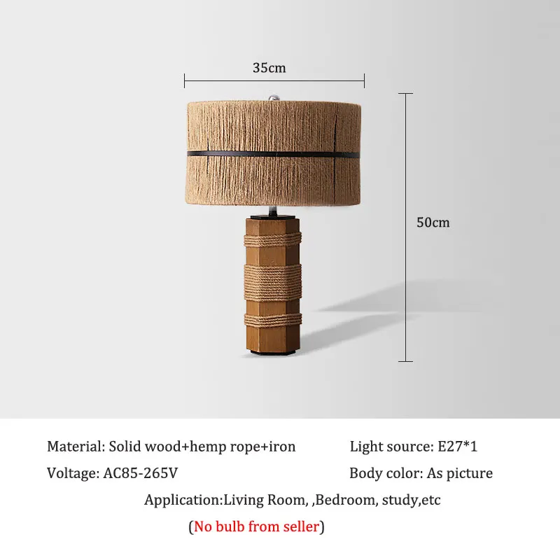 American Solid Wood Desk Lamp Designer Bedroom Bedside Study Living Room Home Stay Hotel Room Decoration Hemp Rope Table Lamp