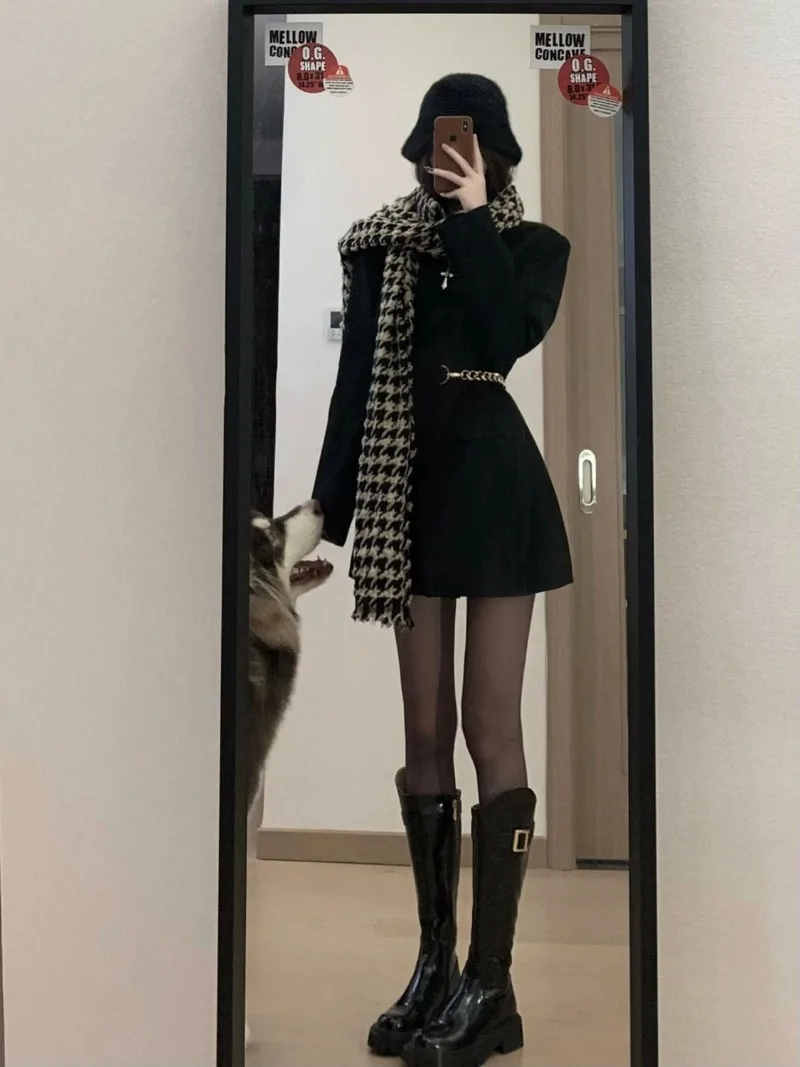 

Korean Fashion High-end Black Suit Jacket 2024 Women's Autumn Shoulder Pad Design Trendy Temperament Coat Female Clothing
