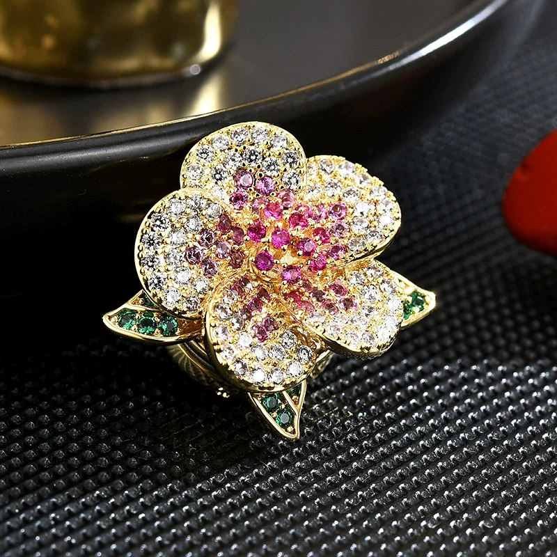 Temperament Flower Brooches for Women Blooming Peonies Corsage Trendy Elegant Rhinestones Brooch Pins Clothes Jewelry Girls Gift
