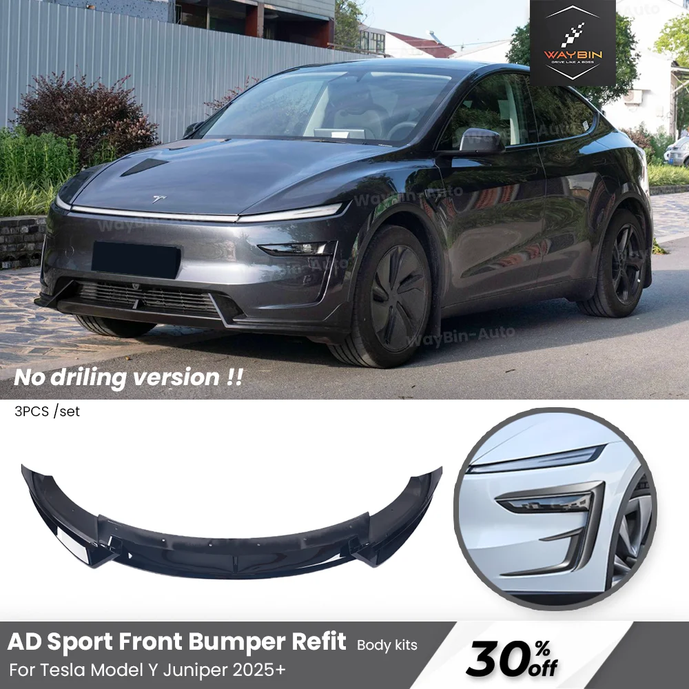 

For Tesla Model Y Juniper 2025+ AD Front Lip Spoiler -Glossy Black Body Kit Bumper Trim Exterior Styling Car Accessories