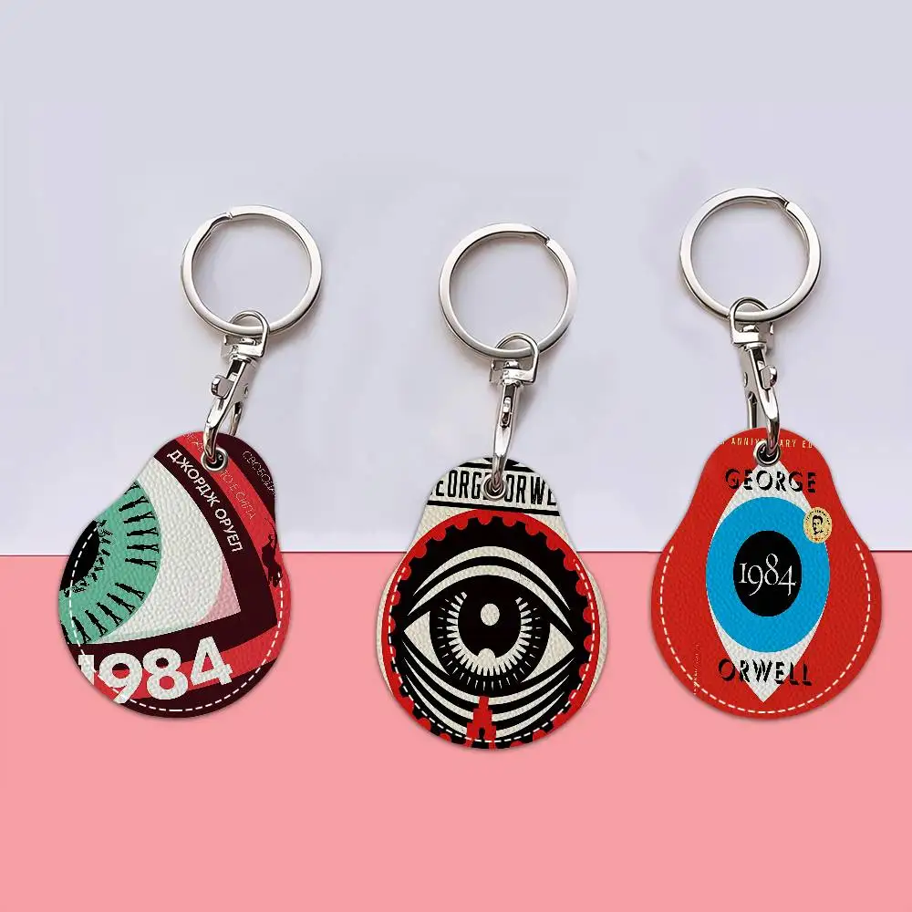 1984 George Orwell 1pcs Leather Card Holder With Key Ring Water Drop Shaped Key Case Keychain Doorlock Accessories