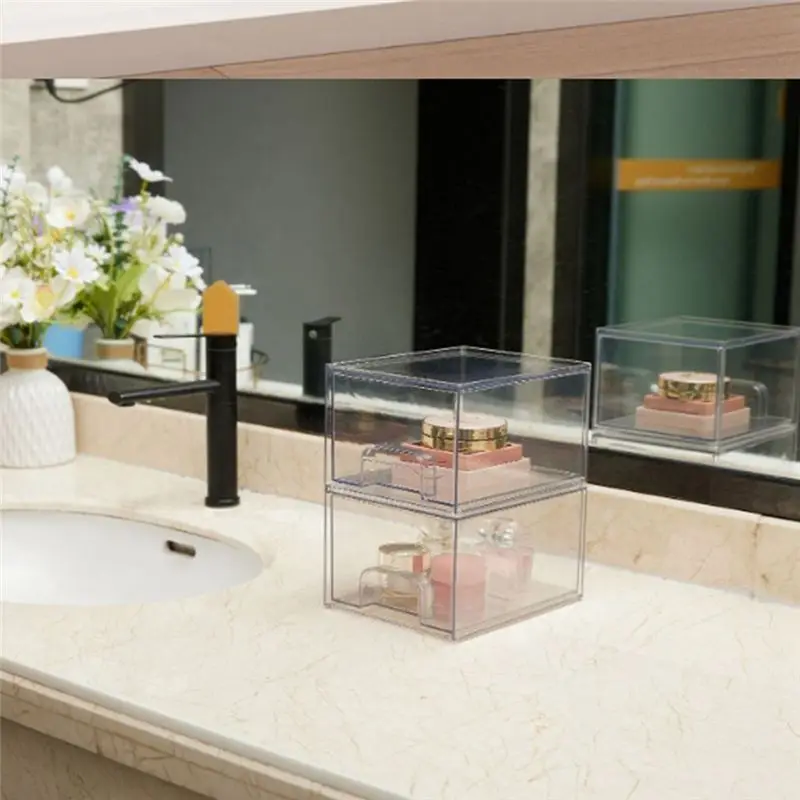 AT63-Clear Stackable Storage Drawers,Bathroom Makeup Organizer,Storage Bins For Home Organization And Storage