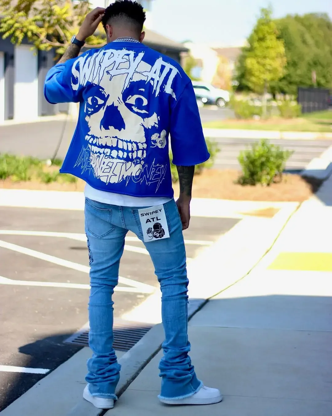 

New Y2k Tops Blue Motion Oversized Printed T shirt Gothic tops Summer High Street Cotton Loose Couples Round Neck Mens t shirts