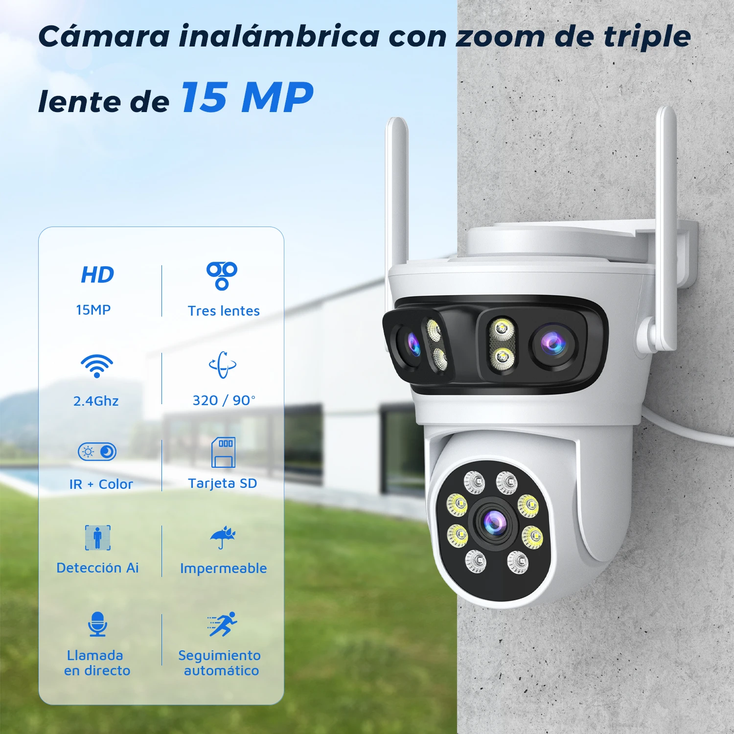BESDER 15MP Wifi IP Camera PTZ 9MP Three Screen 180° Wide Angle Outdoor Auto Tracking CCTV Security Protection O-Kam Pro