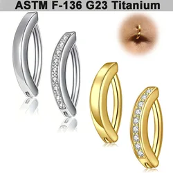 Implant Grade Titanium CZ Belly Button Ring Septum Ring Clicker Belly Clip Navel Ring Curved Barbell Piercing Jewelry 14G
