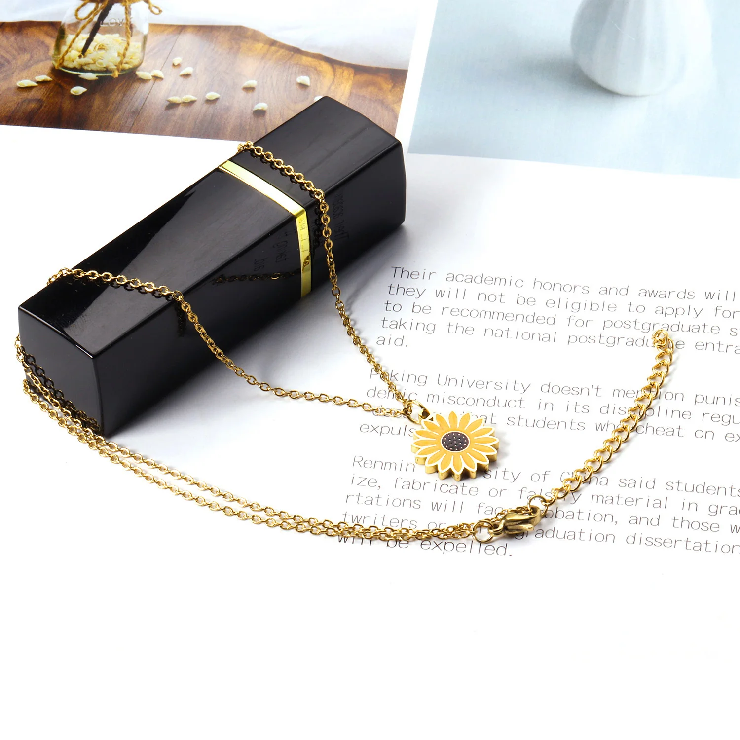 1Pcs15mm Chrysanthemum Champagne Pendant Necklace Women Personalised Sweet Romantic Jewellery Party Gift Stainless Steel Golden