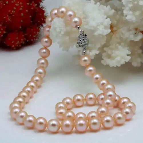 

8-9mm Pink Akoya Cultured Pearl Round Beads Necklace earring gift