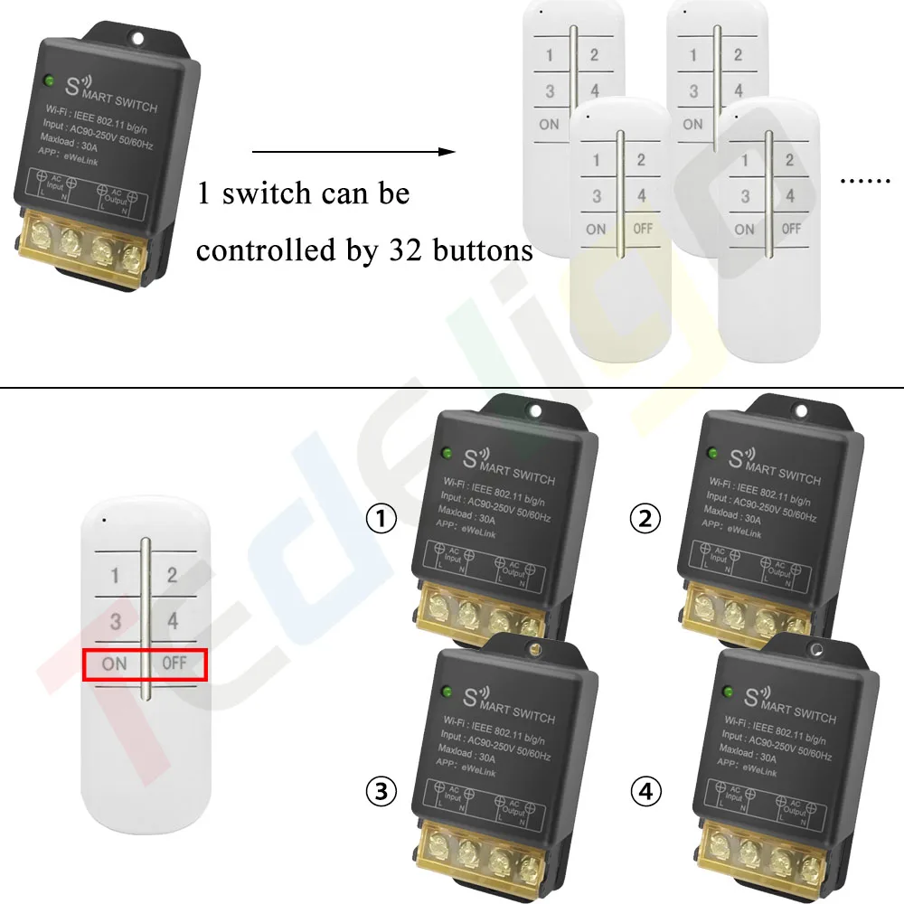 Tedeligo 2.4GHz Ewelink WiFi Smart Switch Controller 110v 220v 30A Light Switch Wall Switch,Timing Voice Module work with Alexa