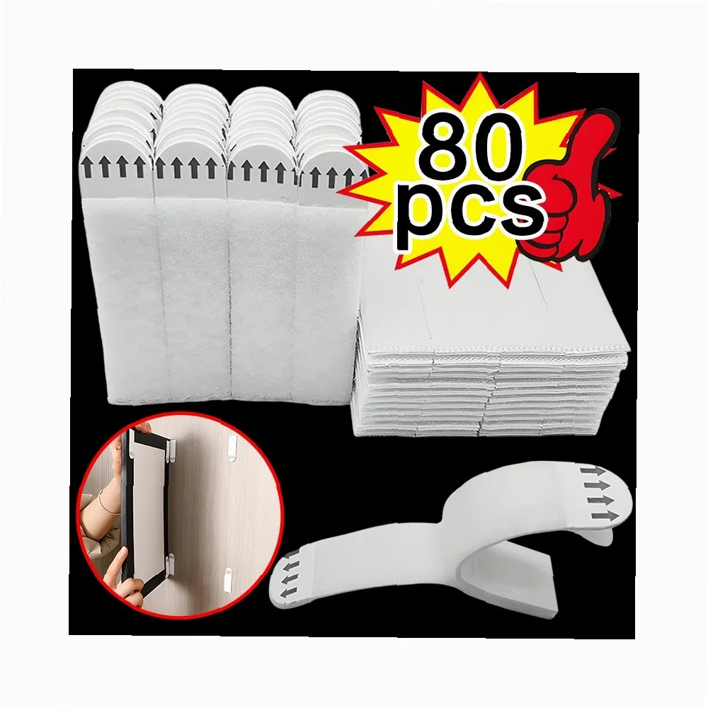 Heavy Duty Adhesive Strips 80Pcs - No-Drill Damage-Free Hanging, Strong Removable Double Sided Tape for Smooth