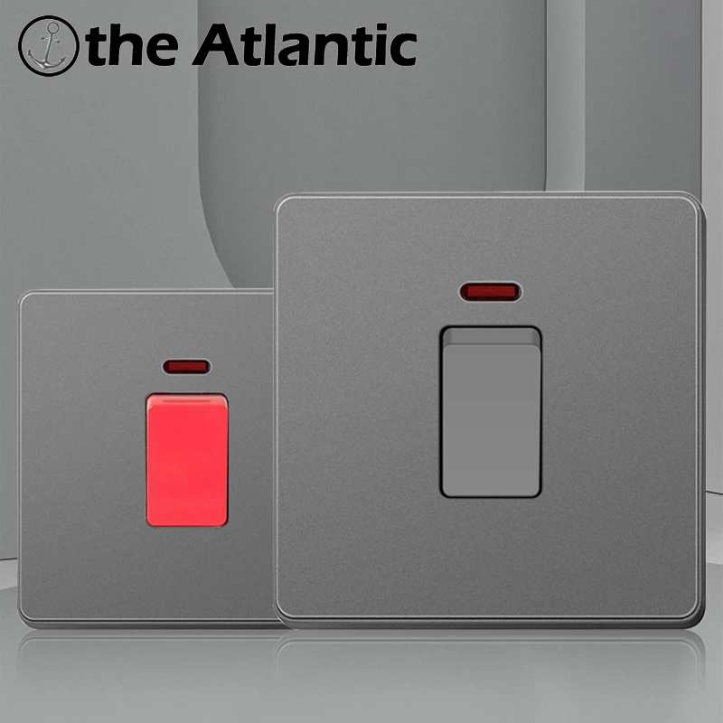 

20A 45A DP Switch With LED Neon For Water Heater For Air Conditioner Cooker Blower Wall Switch Gray Plastic Panel