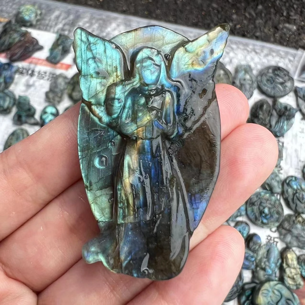 

Natural Crystals Labradorite Crystal Stone Hand Carved Angel Xangsane Blue Moonstone