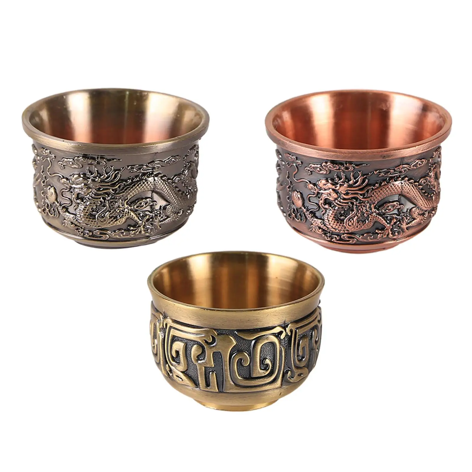 Vintage Metal Shot Glass Dragon and Phoenix Engraving Pattern Decoration Mini Liquor Cup for Rum Bourbon Brandy Vodka 25 ml