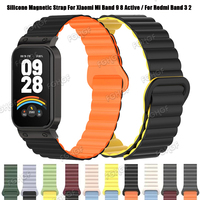 Silicone Magnetic Loop Strap For Xiaomi Smart Band 9 8 Active Bracelet Replacement Correa For Redmi Band 3 2 Wristband Accessory