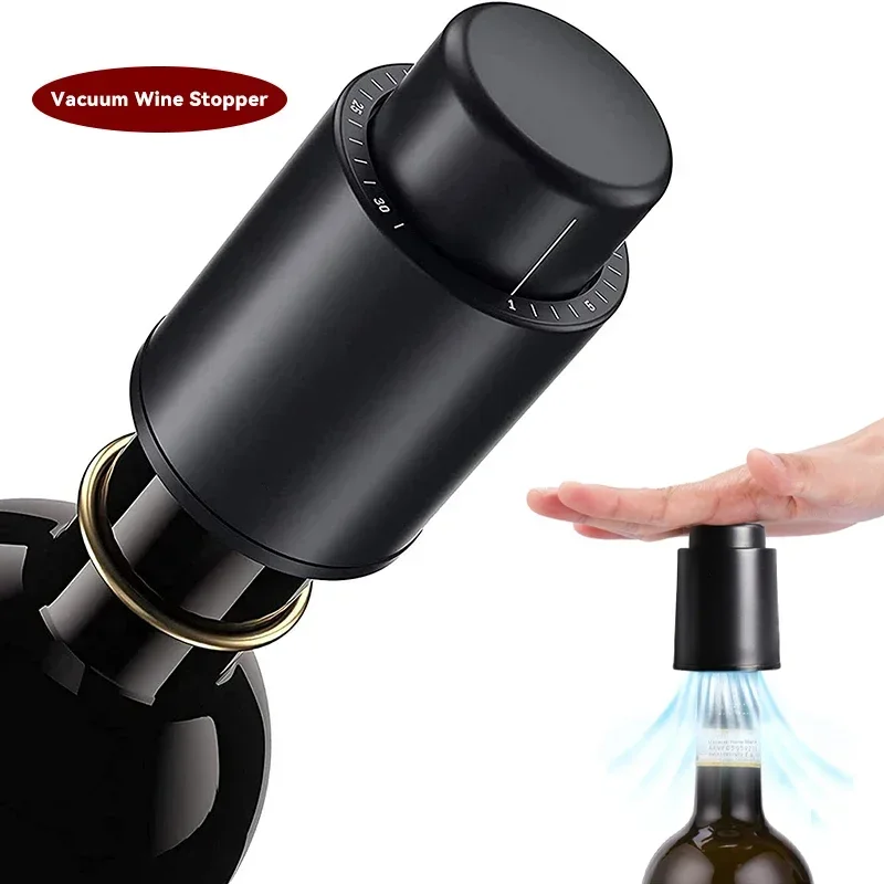 2025 New Vacuum Wine Bottle Cap Stopper Sealed Storage Vacuum Memory Wine Stopper Push Style Bar Tools Barware Wine Cork Black