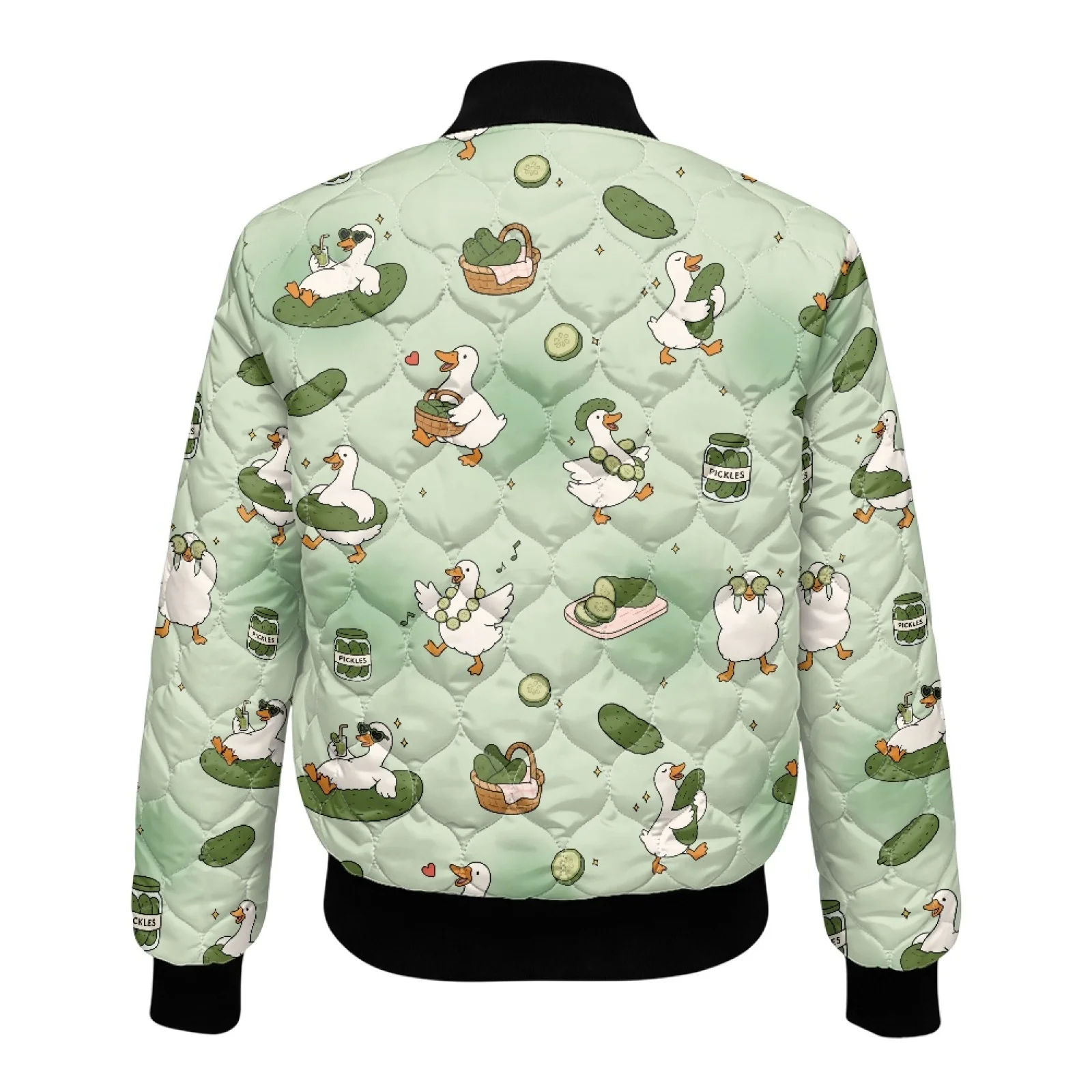 PENSTROLL Cute Duck Pickle Print Womens Oversized Long Sleeve Coat with Pockets Outerwear Padded Winter Quilted Jackets for Fall