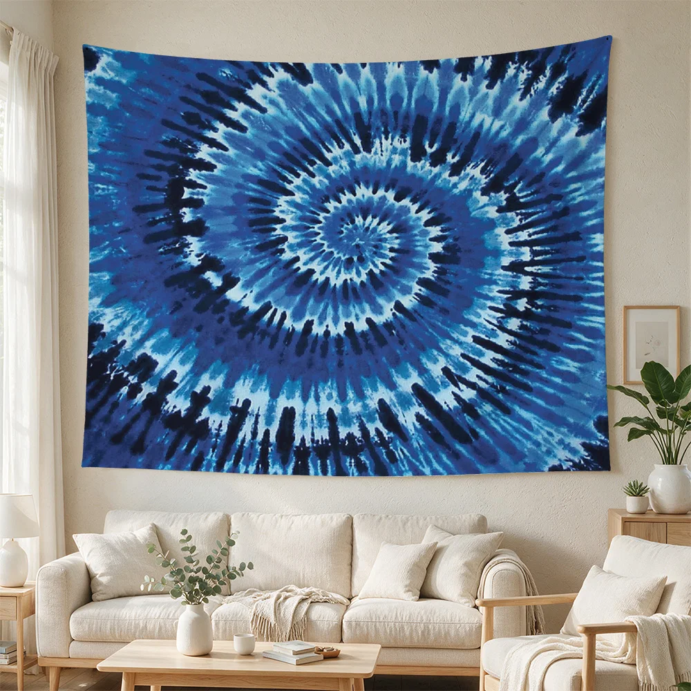Large Blue Tie Dye Abstract Wall Hanging Tapestry Boho Living Room Decor Artwork Curtain Wall Art