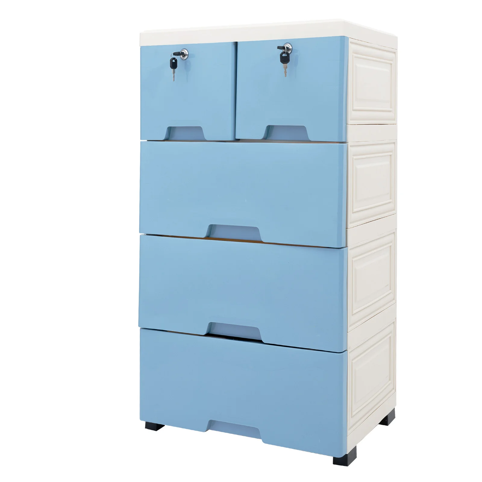 Versatile 6-Drawer Plastic Storage Tower with Wheels - Space-Saving Clothes & Office Organizer, Blue