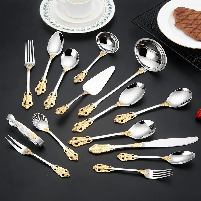 Western Style Steak Knife Dessert Spoon 304 Stainless Steel Palace Knife Fork Spoon Tableware 72 Piece Set