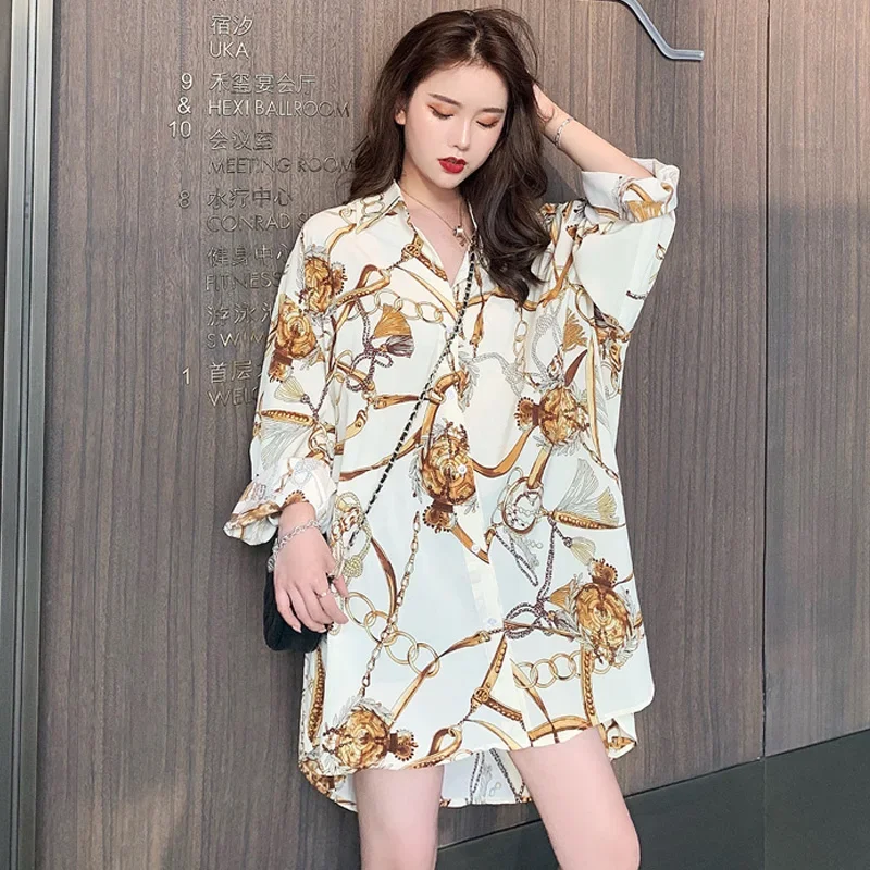 Baroque Luxury Print Women Long Shirts Autumn Long Sleeve Lapel Single-breasted Female Shirt Casual Loose Tops Streetwear camisa