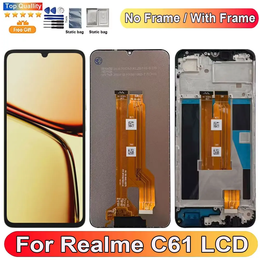 6.74''For Realme C61 LCD Display Screen Touch Panel Digitizer Replacement Parts For Realme C61 Screen With Frame RMX3939,RMX3930