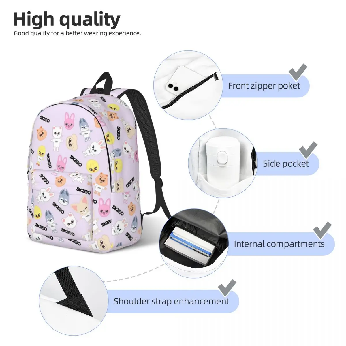 SKZ Cute Kpop Idol for Teens Student School Bookbag Straykids Daypack Elementary High College Hiking