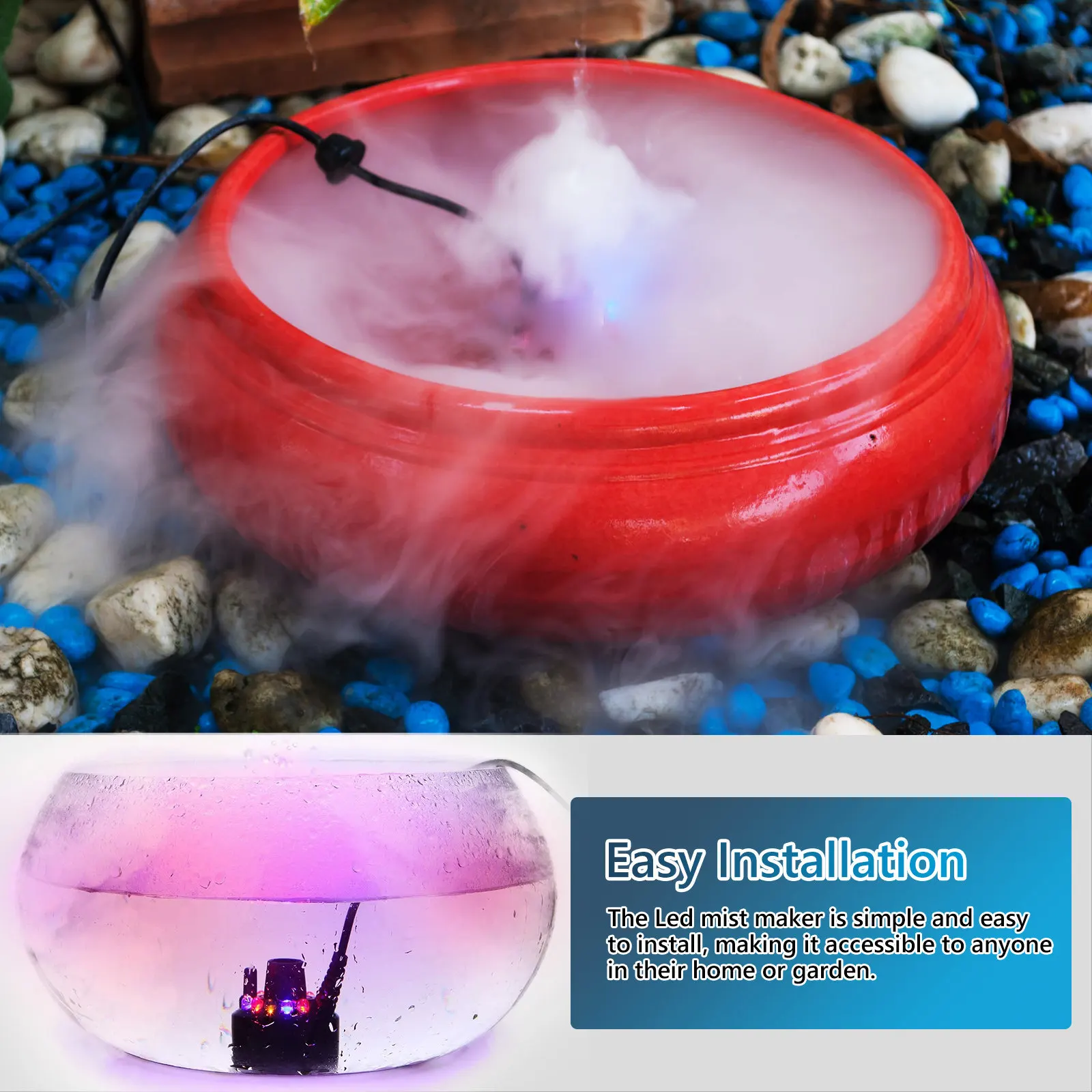 Mist Maker Fogger LED Mini Fog Machine Thick Fog Maker for Garden Pond Landscape Water Feature Small Fogger Submersible Light