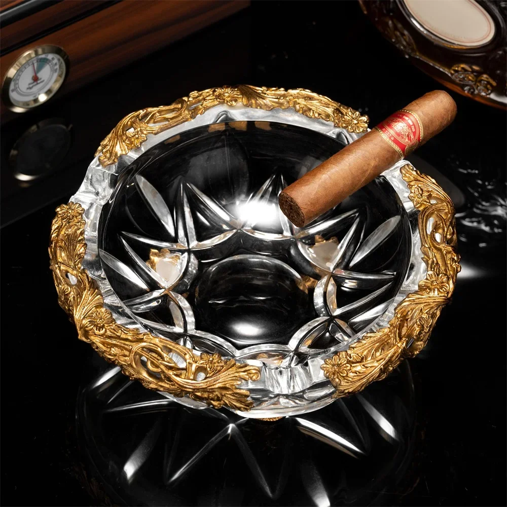 New Arrival Big Diameter Cigar Ashtray Custom Logo Crystal Glass Cigar Ashtray