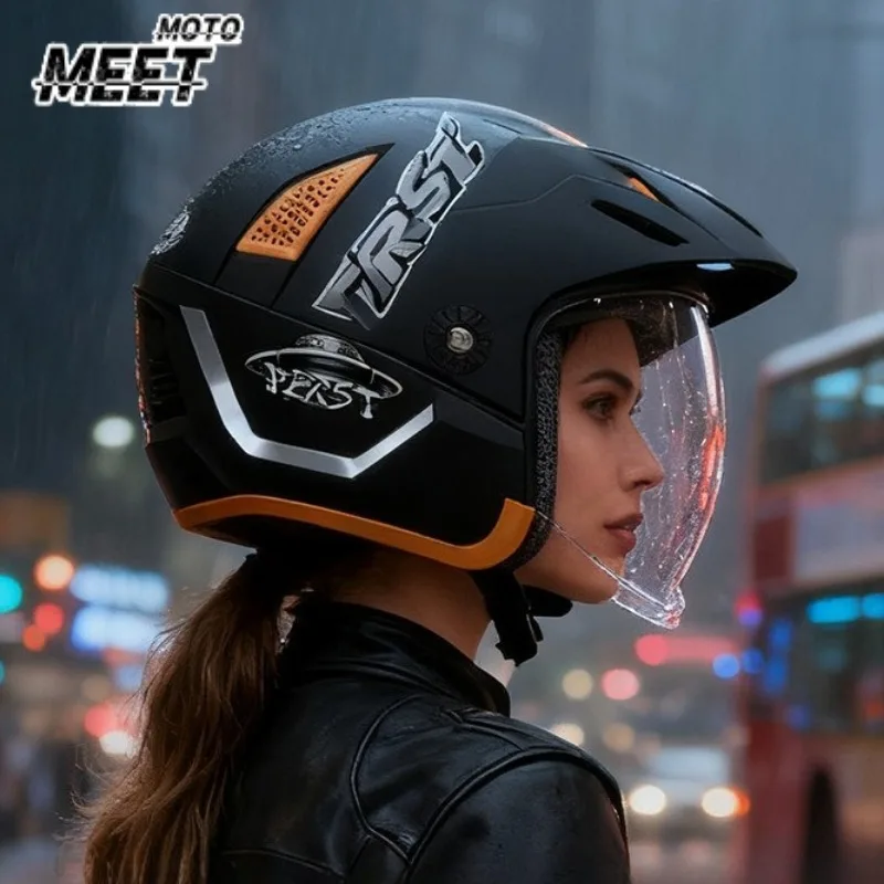 New Products Arrive Retro Half Helmet Motorcycle Helmet Winter Three-quarters Men's Cruise American Retro Helmet Three-quarters