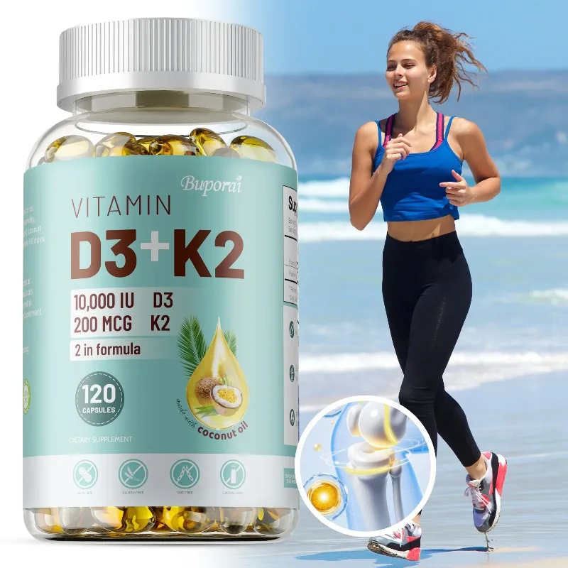 Vitamin D3 + K2 - Organic Coconut Oil - Regulates Calcium Absorption, Promotes Muscle, Tooth and Bone Health, Enhance Immunity