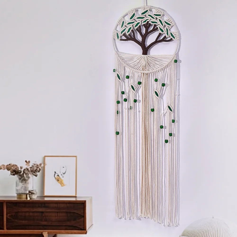 

Sacred Tree Wall Art Handwoven Cotton Tapestry with Botanical Tassels Spiritual Boho Room Decor